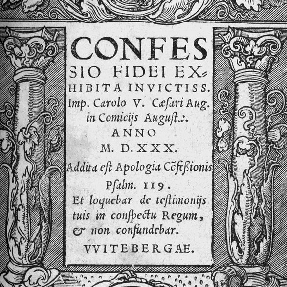 Titel der Erstausgabe der Augsburger Konfession mit Vorstücken und Anhang in lateinischer Sprache