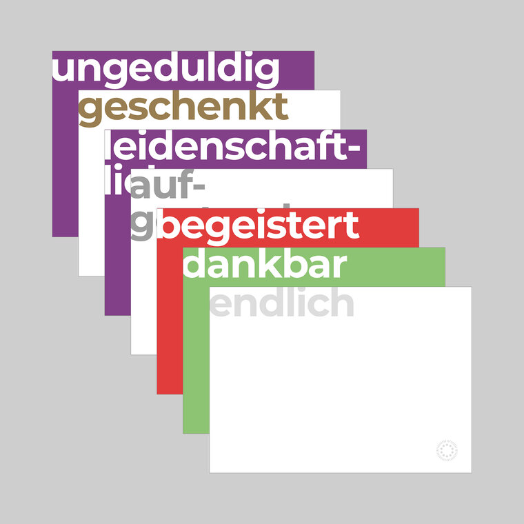 7 farbig bedruckte Karten