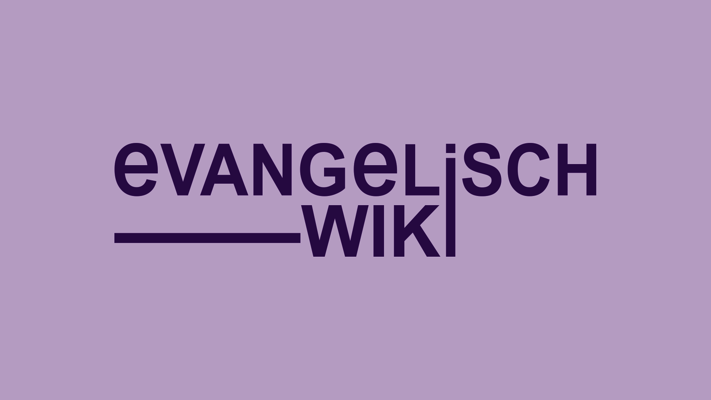 auf blass-violettem Grund steht "evangelisch wiki"