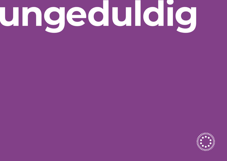 Violette Karte mit der Aufschrift "ungeduldig"
