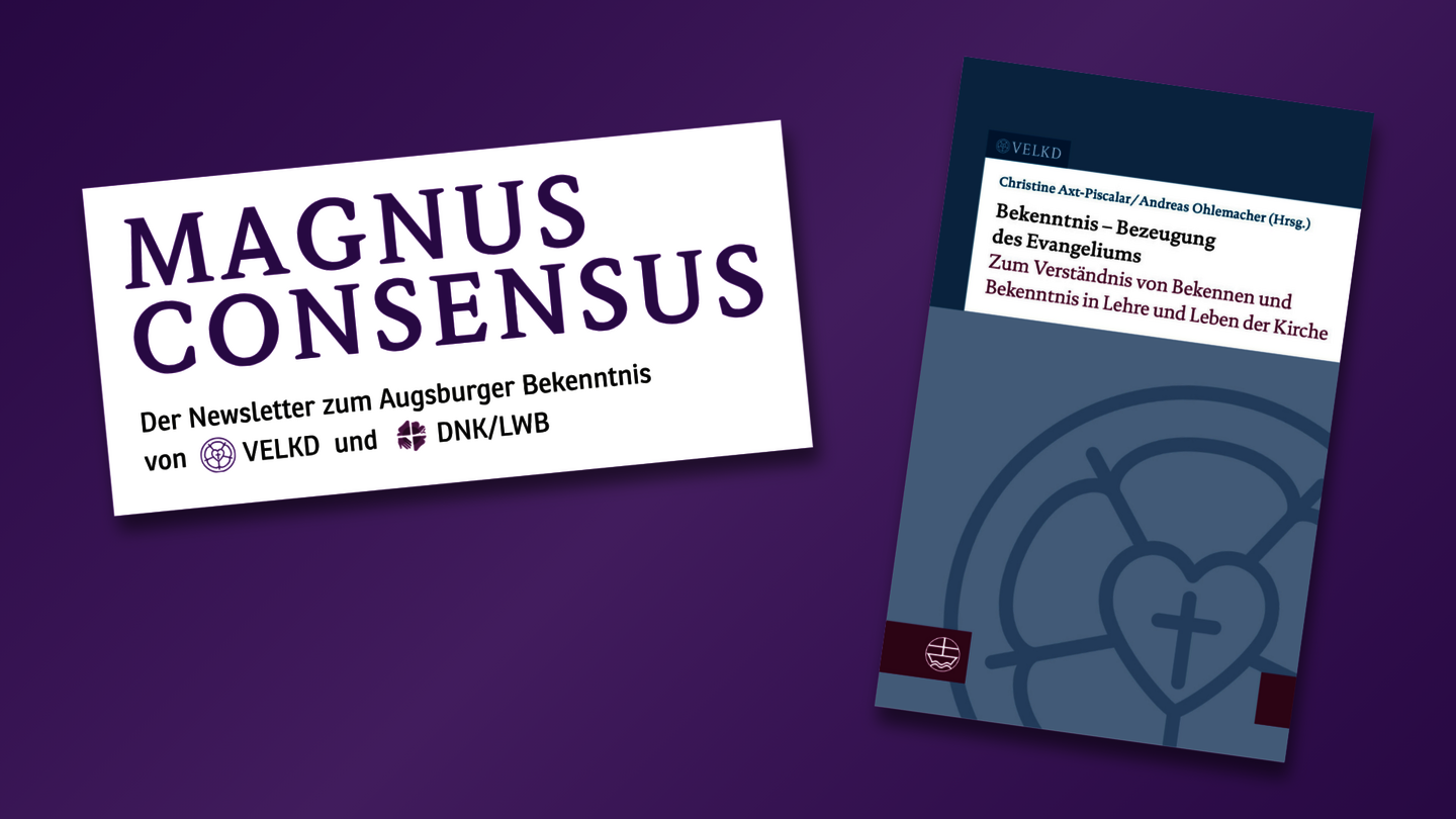 Das Logo des Newsletters "Magnus Consensus" und ein blaues Buchcover.